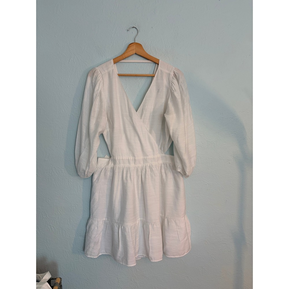 Express Mini Dress Large White Tie Back Cutout Boho Cottagecore Resortwear Beach